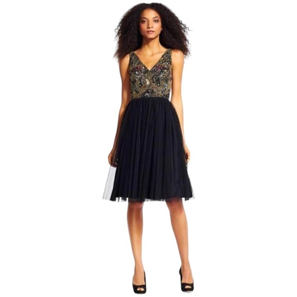 Adrianna Papell Short Cocktail Dresses ADRIANNA PAPELL 14 Floral Jacquard  Fit Flare Short Cocktail